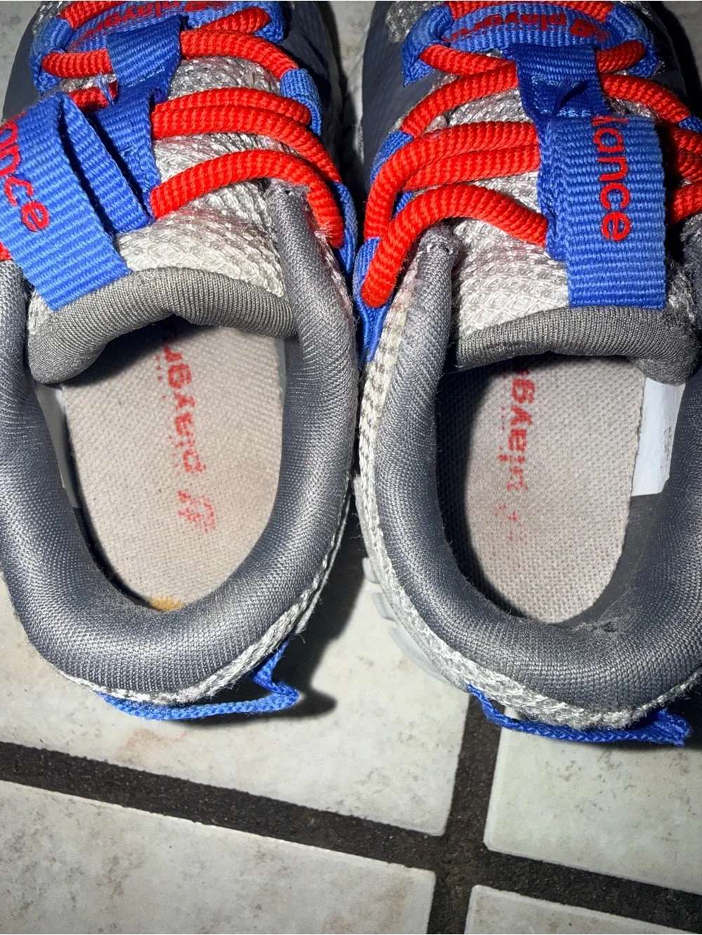 New Balance Kids Gray Sneakers with Blue & Red Details